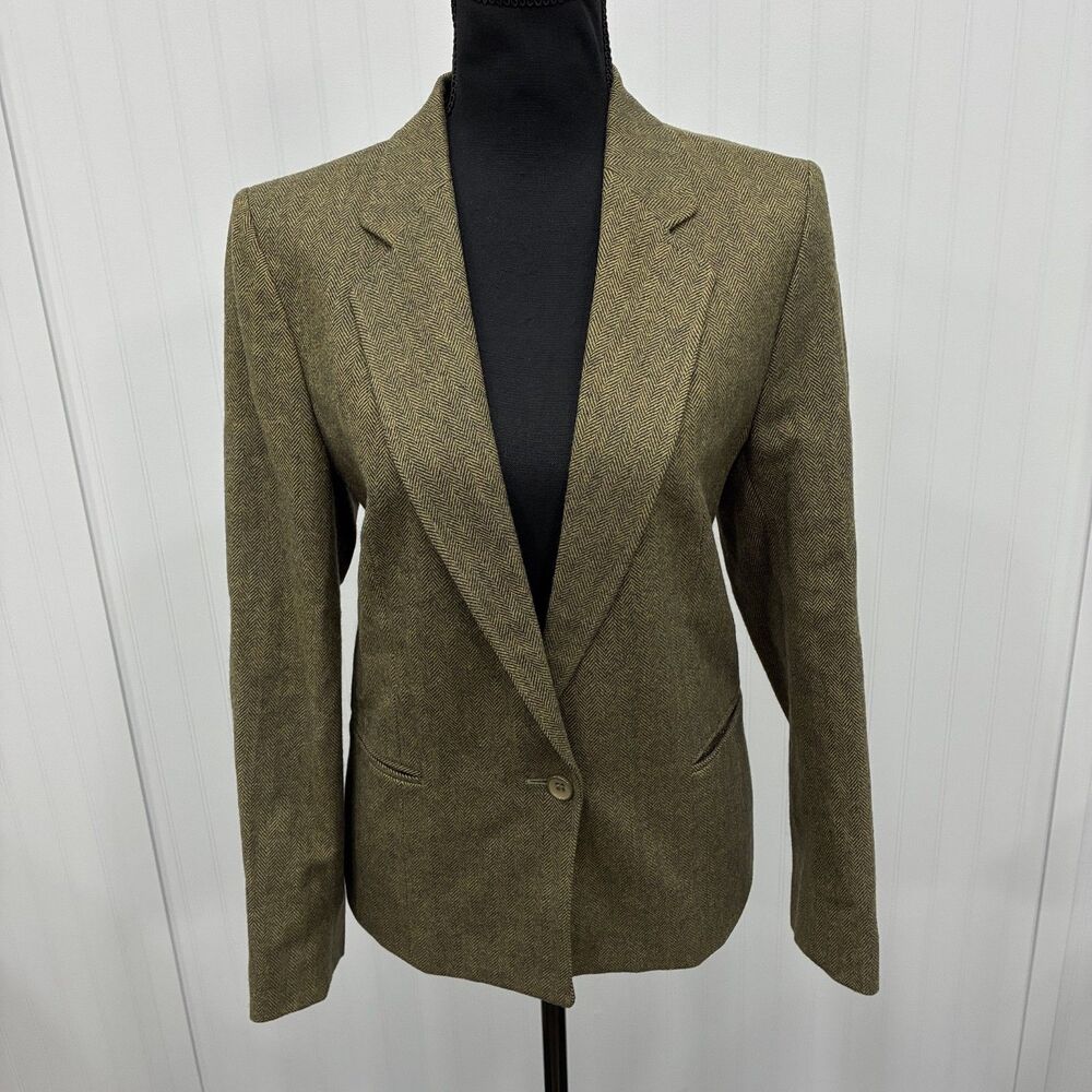 VTG Pitlochry Women's Size 4/6 Dark Green Herringbone British Wool Tweed Blazer